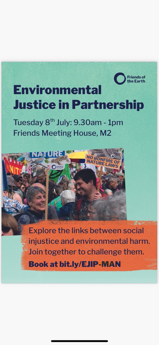 📣 Manchester - we’re coming to you! Tuesday 8th July at Friend's Meeting House...If you’re curious about how poverty, inequality &amp; environmental justice collide, don’t miss our free workshop. Let’s explore joint actions!🌍✊
👇 Sign up here: bit.ly/EJIP-MAN