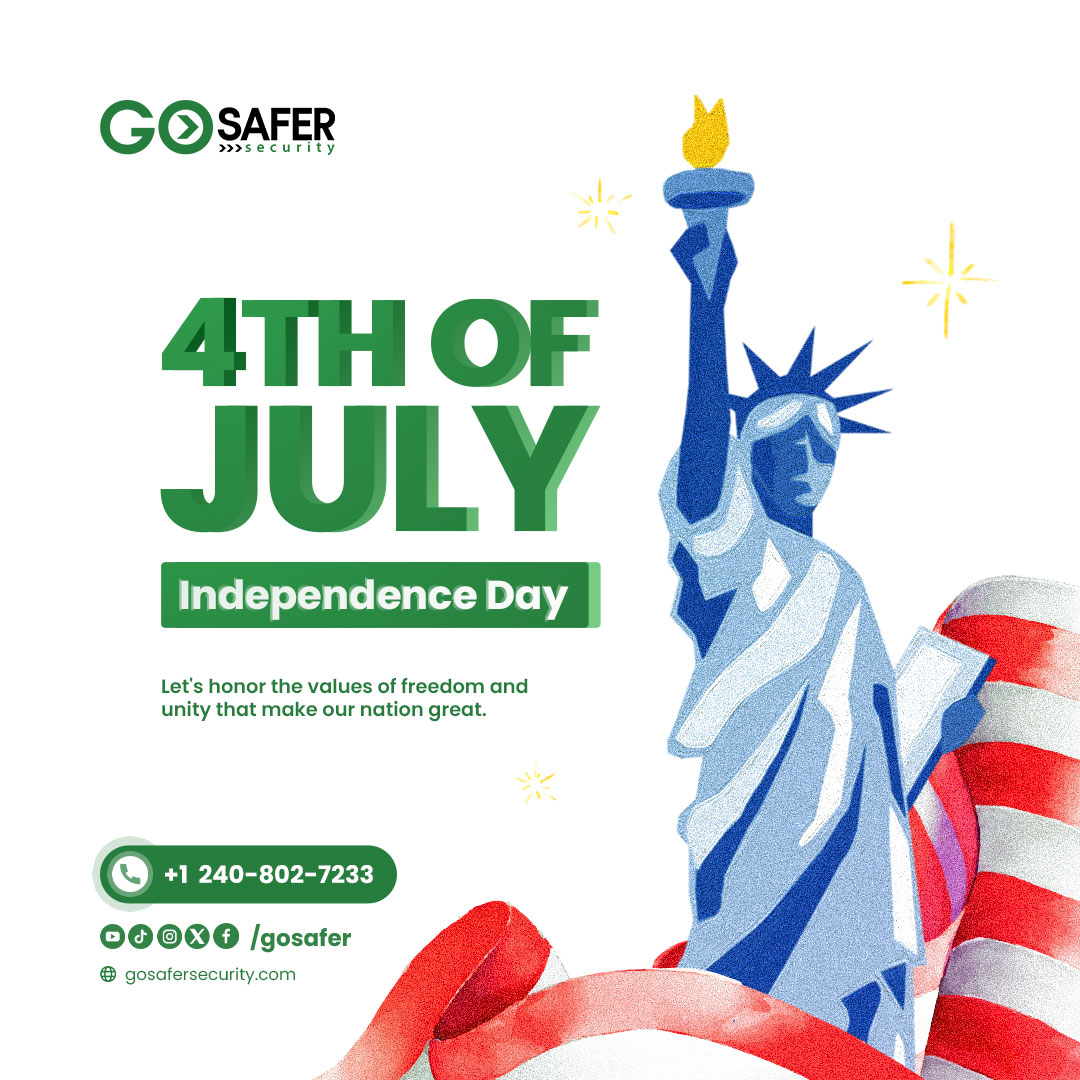 🎆 Happy Independence Day from Go Safer Security! 🇺🇸

Wishing you a safe and joyful Fourth of July filled with laughter, love, and fireworks! Let's honor the values of freedom and unity that make our nation great. #IndependenceDay #LandOfTheFree #GoSaferSecurity
