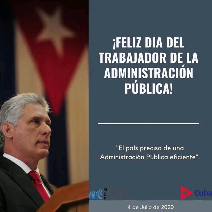 📌Hoy celebramos a quienes mueven a Cuba desde dentro! En el #4deJulio rendimos homenaje a los Trabajadores de la Administración Pública💫
Su labor silenciosa es el motor que impulsa servicios,políticas y el bienestar de todo un pueblo🇨🇺❤️
#Cuba
#AdministraciónPública
<a href="/DiazCanelB/">Miguel Díaz-Canel Bermúdez</a>