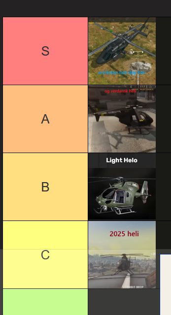 Jakevsall's tweet image. Warzone helis tier list! Trust i flew them all. 40k kills with heli's as well. #warzone #warzone2 #warzonehelicopter #callofduty @CallofDuty