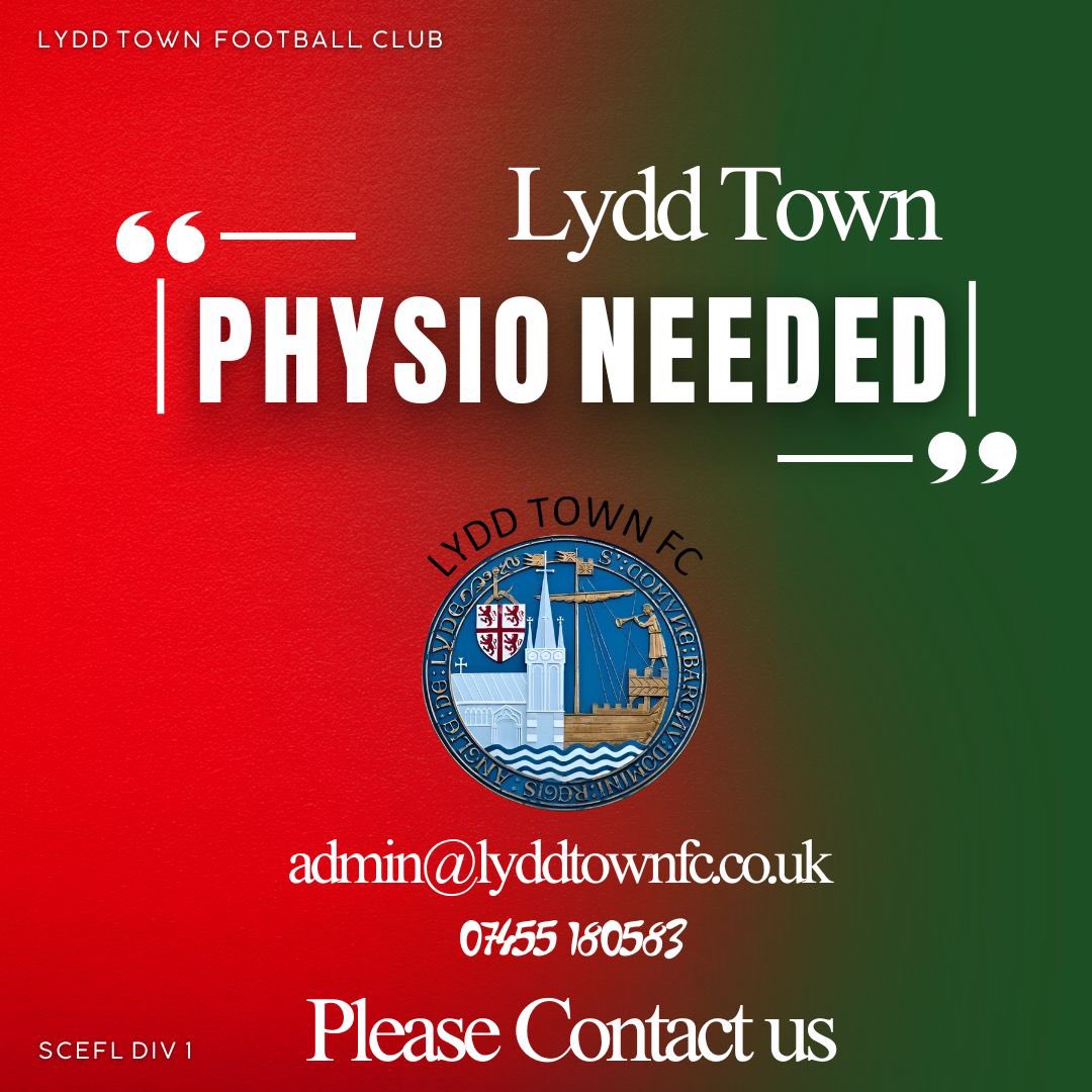 Lydd Town FC (@lyddtownfc) on Twitter photo Lydd Town Football Club are looking for a physio ahead of the upcoming 25/26 season in <a href="/SCEFLeague/">Presence & Co. SCEFL League</a> Div 1.
If you are interested in this role please contact Dexter on the number below or by email.
We look forward to hearing from you!
#upthelydders Lydd Town Football Club are looking for a physio ahead of the upcoming 25/26 season in <a href="/SCEFLeague/">Presence & Co. SCEFL League</a> Div 1.
If you are interested in this role please contact Dexter on the number below or by email.
We look forward to hearing from you!
#upthelydders