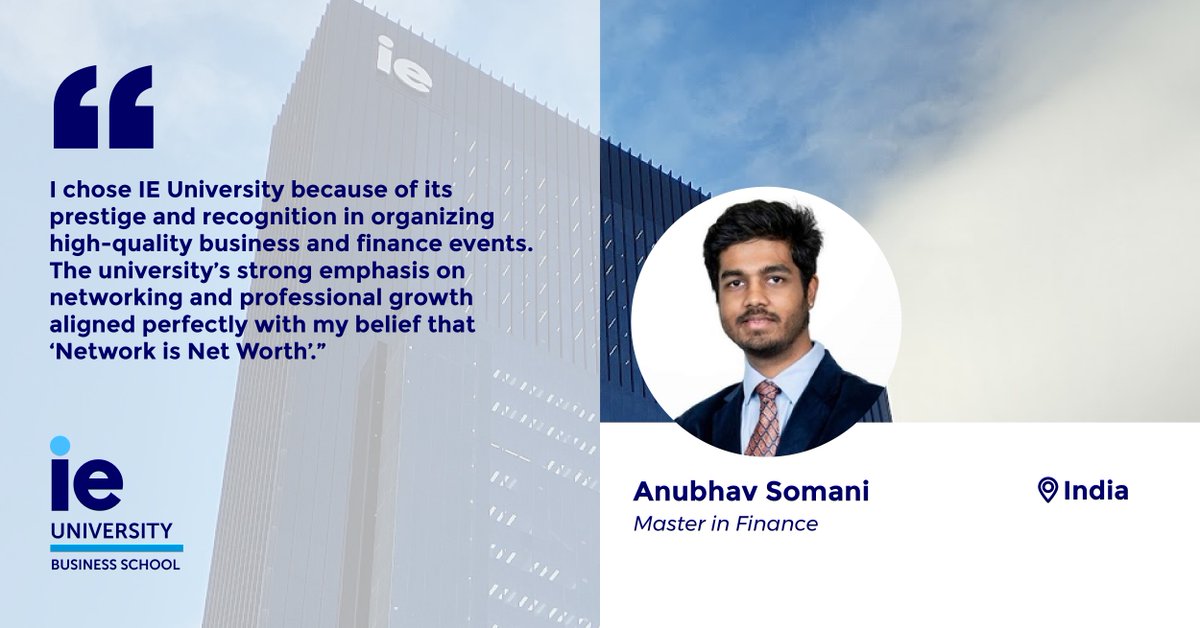 “Network is Net Worth.”

Finance consultant Anubhav Somani joined the Master in Finance at IE University to build global expertise—and help expand his firm worldwide.

From clubs to career events, he’s turning ambition into action: ie.edu/business-schoo…