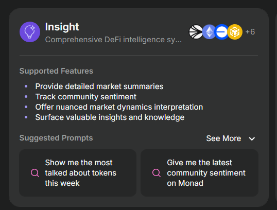 The Insight agent on <a href="/Infinit_Labs/">INFINIT</a> is kinda like having your own onchain research buddy that never sleeps

it checks what folks are talking about all over crypto twitter, forums, news feeds, even pulls stuff straight from onchain data

then it mixes that with live numbers and