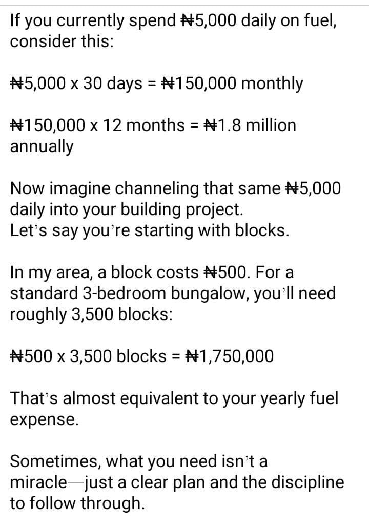 Kokastica1's tweet image. You don’t need a miracle just a shift in priorities.
That daily ₦5k can either disappear in smoke or lay the foundation for your dream home.
Small consistent steps, big results. 🔨🏡
Discipline is the real plug!

#ThinkLongTerm #BrickByBrick #DisciplineWins #BuildYourDream