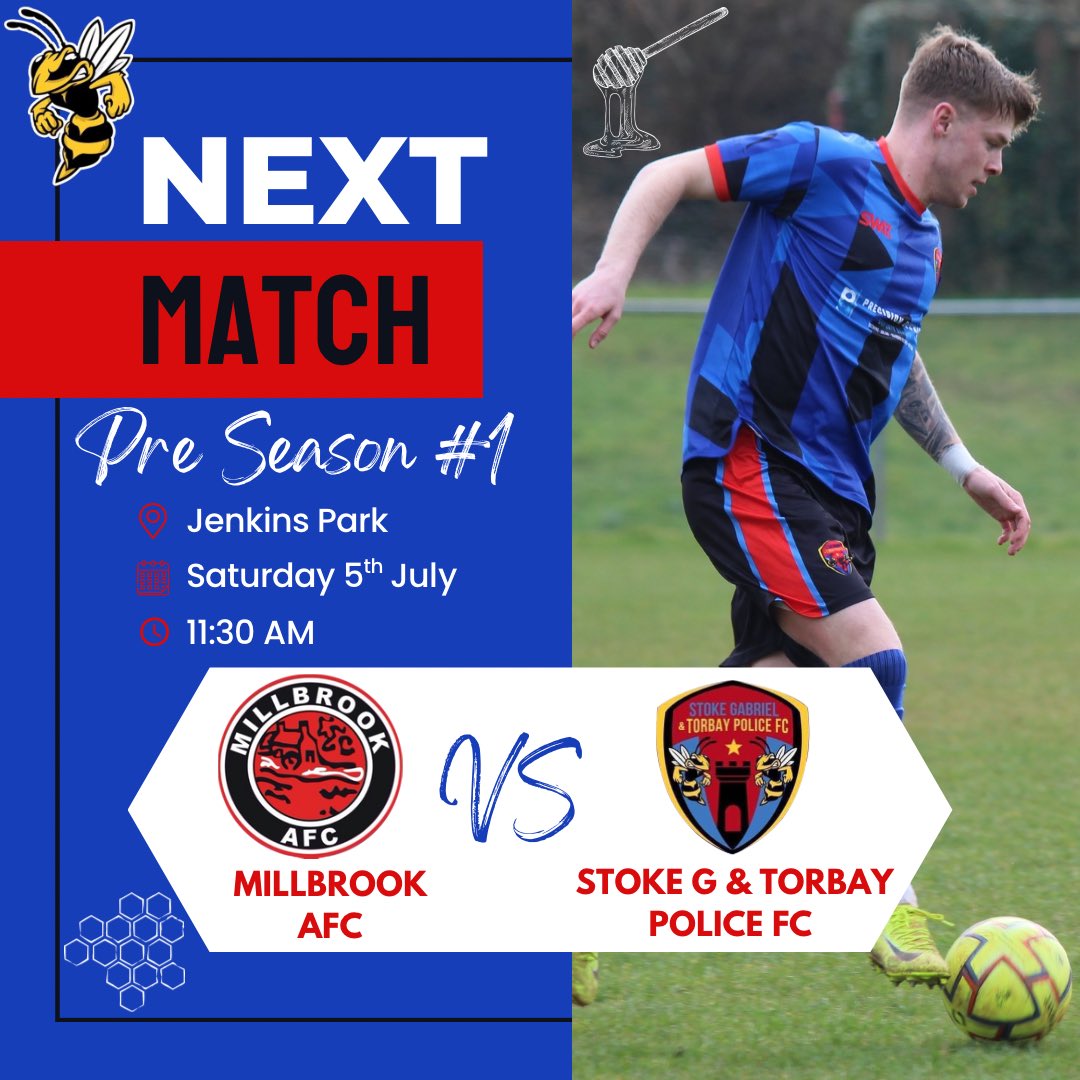 ‼️ REMINDER ‼️

With pre season training well underway our first pre season fixture is coming up!!

If you want to get a first look at some of our new signings why not pop along.

📆 Saturday 5th July
🕦 11:30am KO
🆚 Millbrook AFC.
📍 Jenkins Park
⚽️ Pre Season Game 1

#COYB

🐝