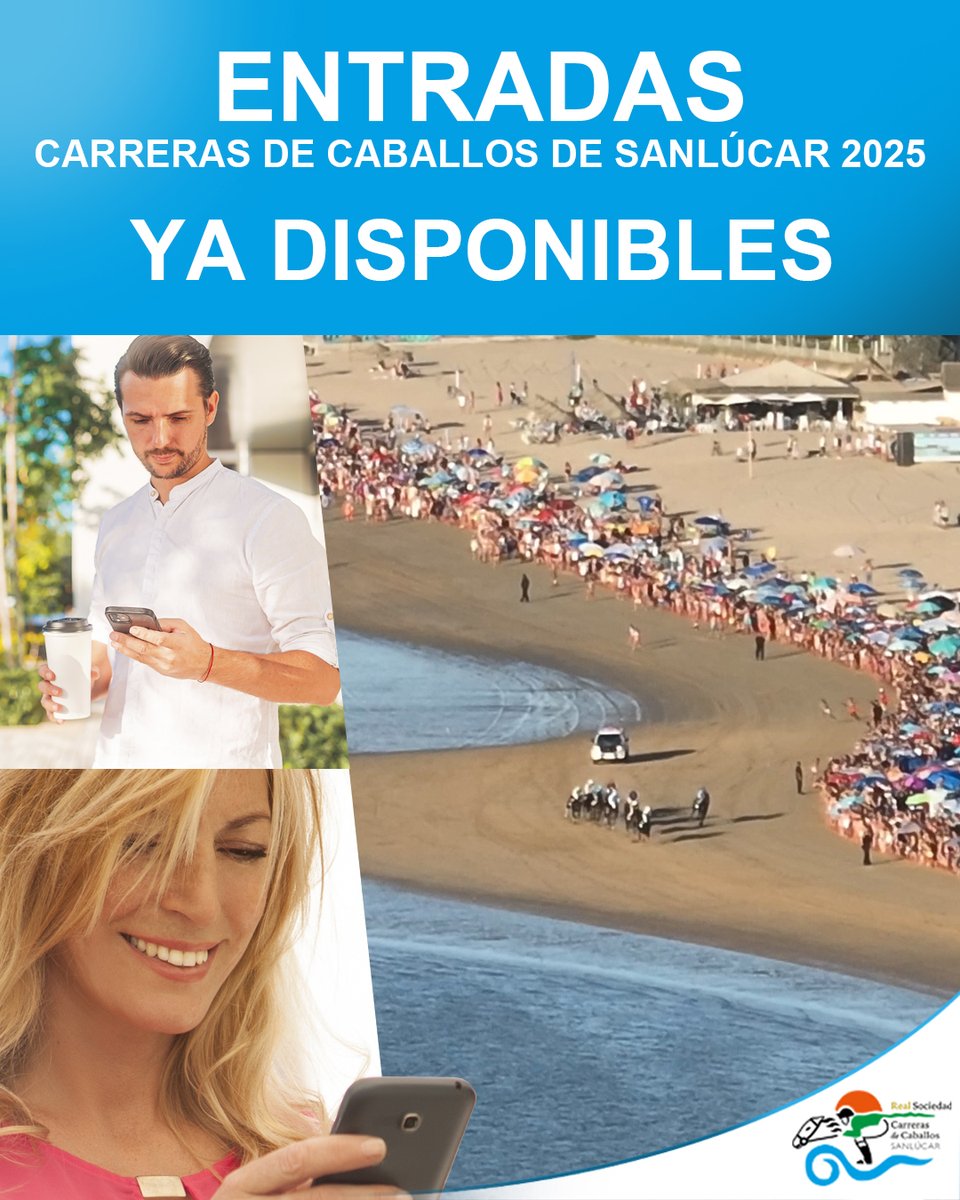 ENTRADAS para LAS CARRERAS DE CABALLOS DE SANLÚCAR 2025 YA DISPONIBLES a través de nuestra web::

carrerassanlucar.es

Entradas que darán acceso al recinto de llegada de Las Piletas.