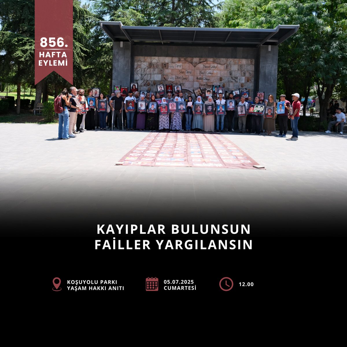📢856. HAFTA: VEDAT AYDIN’IN FAİLLERİNİ SORUYORUZ!

Şubemiz ve kayıp yakınları olarak, “Kayıplar Bulunsun, Failler Yargılansın” eylemimizin 856. haftasında;

5 Temmuz 1991 tarihinde Diyarbakır’da gözaltında zorla kaybedilen insan hakları savunucusu ve siyasetçi Vedat Aydın’ın