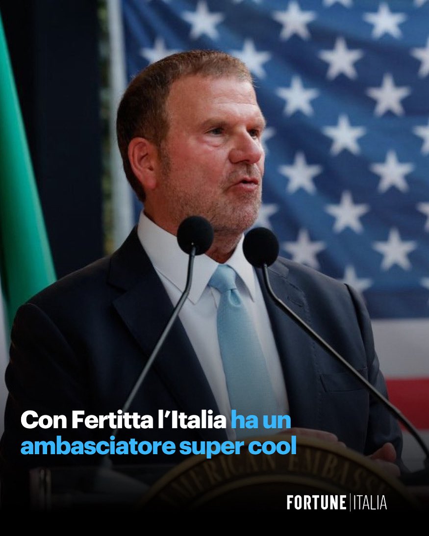 Finalmente l'Italia ha il suo ambasciatore americanissimo. <a href="/TilmanJFertitta/">Tilman Fertitta</a>, imprenditore trumpiano fino al midollo, rappresenta un "restart" per la presenza dell'<a href="/AmbasciataUSA/">Ambasciata U.S.A.</a> a Roma.

Scopri l’editoriale del direttore <a href="/AnnalisaChirico/">Annalisa Chirico</a> 👇

fortuneita.com/2025/07/04/con…