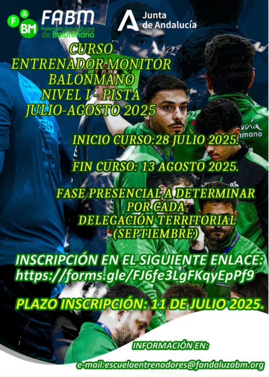 🚀 ¡Lanzamos nuevo 𝑪𝑼𝑹𝑺𝑶 𝑬𝑵𝑻𝑹𝑬𝑵𝑨𝑫𝑶𝑹-𝑴𝑶𝑵𝑰𝑻𝑶𝑹 𝑵𝑰𝑽𝑬𝑳 1️⃣!

💻 Incluye formación online y presencial 📚 (a determinar por cada delegación provincial)

✍️ ¡Inscríbete aquí antes del 11 de julio! ➡️ forms.gle/FJ6fe3LgFKqyEp…

#BalonmanoAndalucía