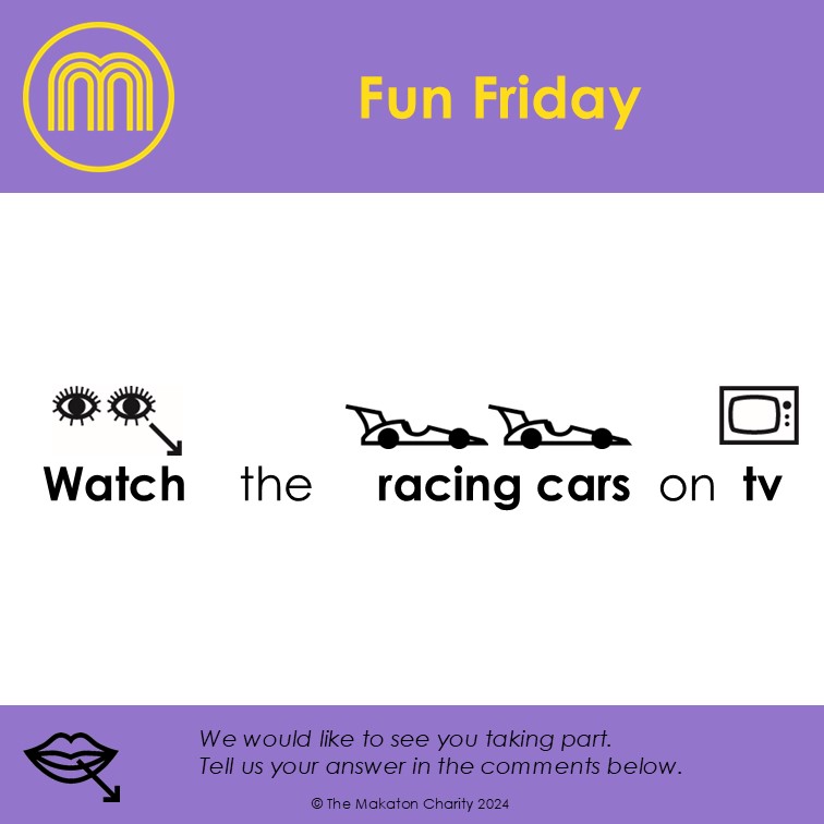 MakatonCharity's tweet image. 🌟Fun Friday🌟  

Watch the racing cars on TV 

#Makaton #MakatonSymbols #FunFriday
