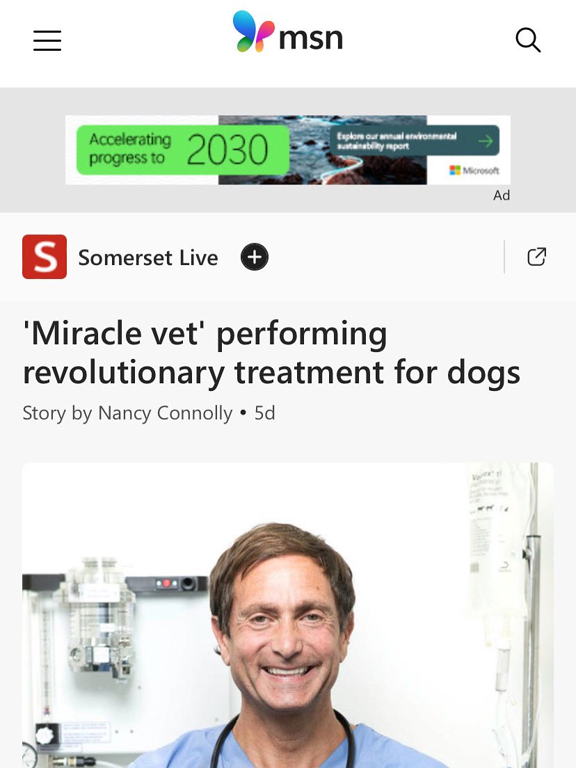 Stem Cell Vet Dr Stewart Halperin, @moshisongssoundcheck features in MSN news about his revolutionary treatment for dogs with arthritis. Courtesy of @somerset_live 
Full article below:

msn.com/en-gb/health/o…