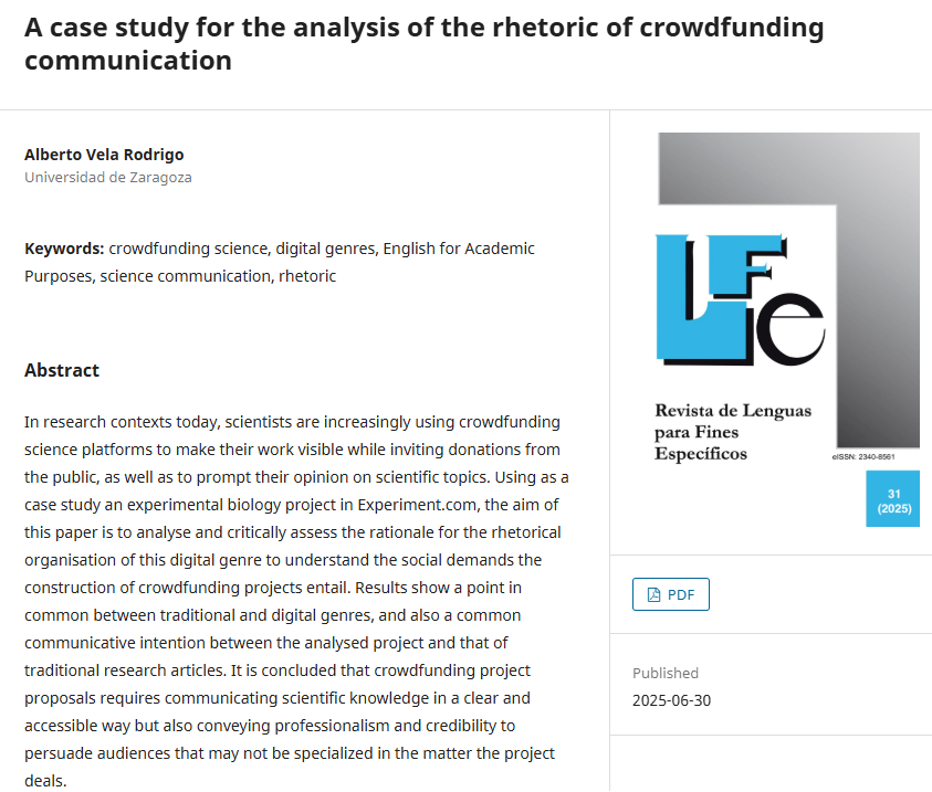 Genci 2.0 (@digital_genres) on Twitter photo 📣 PUBLICATION ALERT
In search of a summer reading? <a href="/Albertovela_uz/">Alberto Vela</a> has just published his paper "A case study for the analysis of the rhetoric of crowdfunding communication"
🔗ojsspdc.ulpgc.es/ojs/index.php/… 📣 PUBLICATION ALERT
In search of a summer reading? <a href="/Albertovela_uz/">Alberto Vela</a> has just published his paper "A case study for the analysis of the rhetoric of crowdfunding communication"
🔗ojsspdc.ulpgc.es/ojs/index.php/…