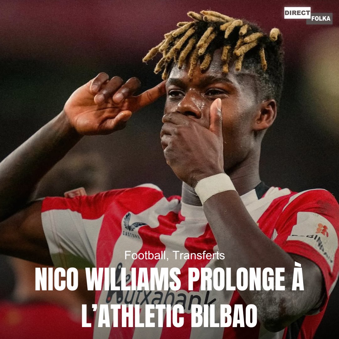 🚨Nico Williams signe un nouveau contrat avec l'Athletic Club jusqu'en juin 2035 ! ❤️🤍

L'accord avec Barcelone est annulé en raison de problèmes d'enregistrement. ❌