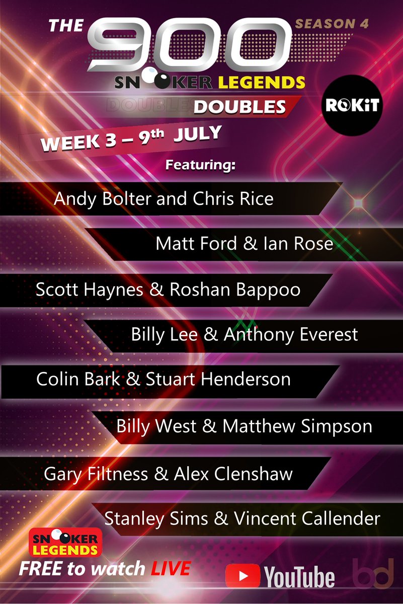Next two Wednesdays. get them in your diary!!! The 900 is changing amateur snooker on tv...