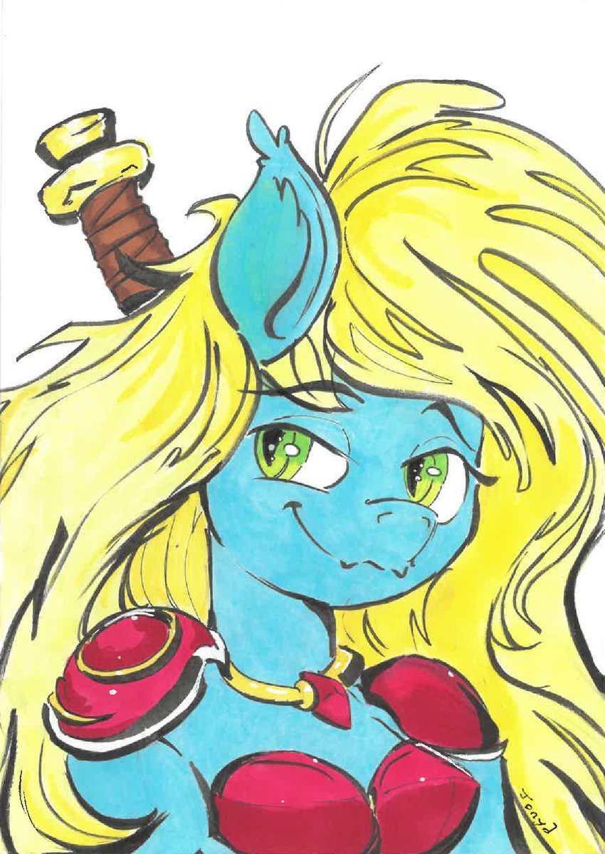 Mon perso, Tolena Crescent, une guerrière faisant parti d'un groupe d'aventuriers. 😁
Dessin prit au <a href="/LeBastionBrony/">Le Bastion Brony and Friends</a> 2025, fait par <a href="/tonya_4rt/">Tonya</a>