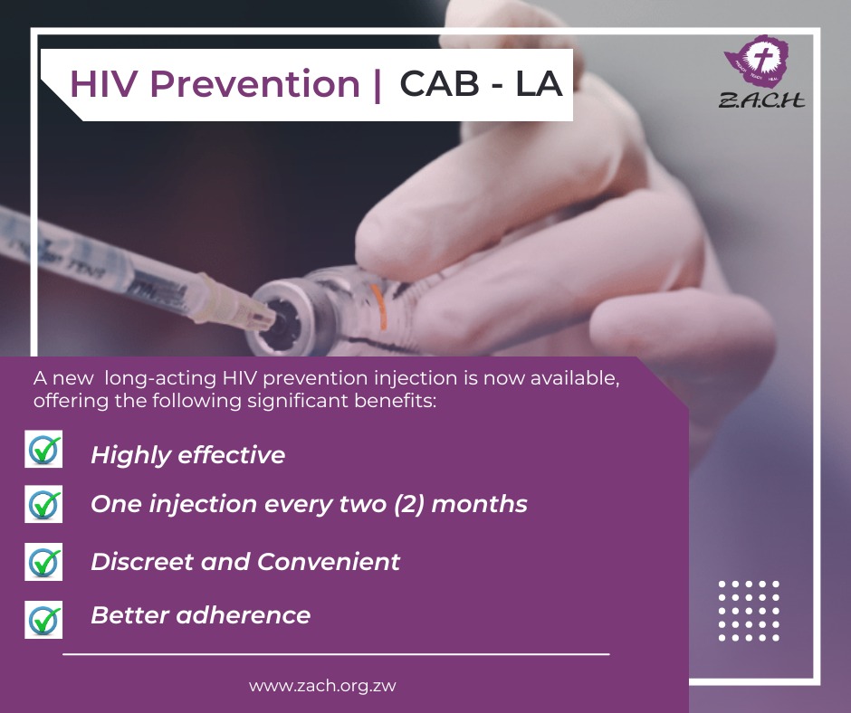 Zimbabwe Association of Church-Related Hospitals (@assoczach) on Twitter photo 1 shot = 2 months of protection!
CAB-LA (injectable PrEP) offers long- lasting protection against HIV with just 1 injection every 2 months.
Tag someone who should know about CAB-LA!
<a href="/Amref_Worldwide/">Amref Health Africa</a> <a href="/CWGH1/">CWGH-Zimbabwe</a> <a href="/healthtimeszim/">𝐇𝐞𝐚𝐥𝐭𝐡 𝐓𝐢𝐦𝐞𝐬</a> <a href="/UN4Youth/">UNYouth</a> <a href="/world_midwives/">International Confederation of Midwives</a>
#HIV #PreventionStartsWithMe 1 shot = 2 months of protection!
CAB-LA (injectable PrEP) offers long- lasting protection against HIV with just 1 injection every 2 months.
Tag someone who should know about CAB-LA!
<a href="/Amref_Worldwide/">Amref Health Africa</a> <a href="/CWGH1/">CWGH-Zimbabwe</a> <a href="/healthtimeszim/">𝐇𝐞𝐚𝐥𝐭𝐡 𝐓𝐢𝐦𝐞𝐬</a> <a href="/UN4Youth/">UNYouth</a> <a href="/world_midwives/">International Confederation of Midwives</a>
#HIV #PreventionStartsWithMe
