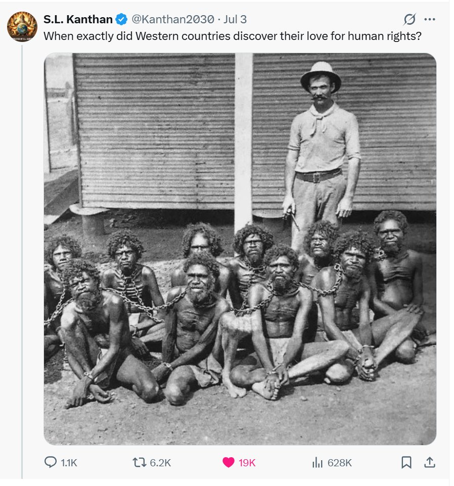 Jerry's China (@jerry_grey2002) on Twitter photo Really hard to believe that, when <a href="/Kanthan2030/">S.L. Kanthan</a> posts a photo like this, there are people defending the white man because the "natives" were stealing cattle from HIS land
Somehow, integrity skipped a gene in some people and they think this is ok because of "Western values" Really hard to believe that, when <a href="/Kanthan2030/">S.L. Kanthan</a> posts a photo like this, there are people defending the white man because the "natives" were stealing cattle from HIS land
Somehow, integrity skipped a gene in some people and they think this is ok because of "Western values"