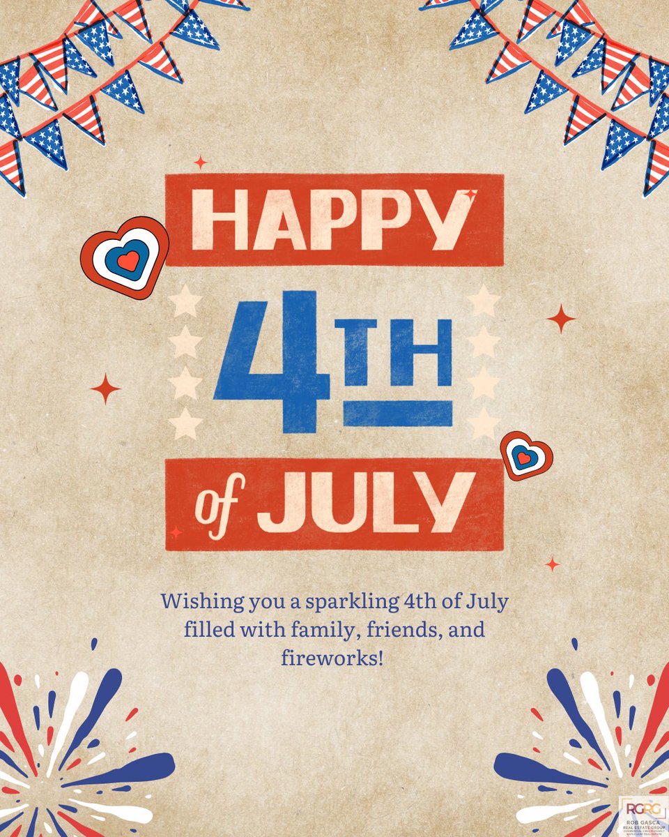RobGasca_CRE's tweet photo. Wishing you a safe and sparkling 4th of July from our team to your home! 🏡🇺🇸 Today we celebrate freedom, and the place we’re all proud to call home. Here's to backyard BBQs, and making memories in the spaces you love most.

#Happy4thOfJuly #RealEstateWithHeart #rgrgrealestate https://t.co/vrzEELC0O2
