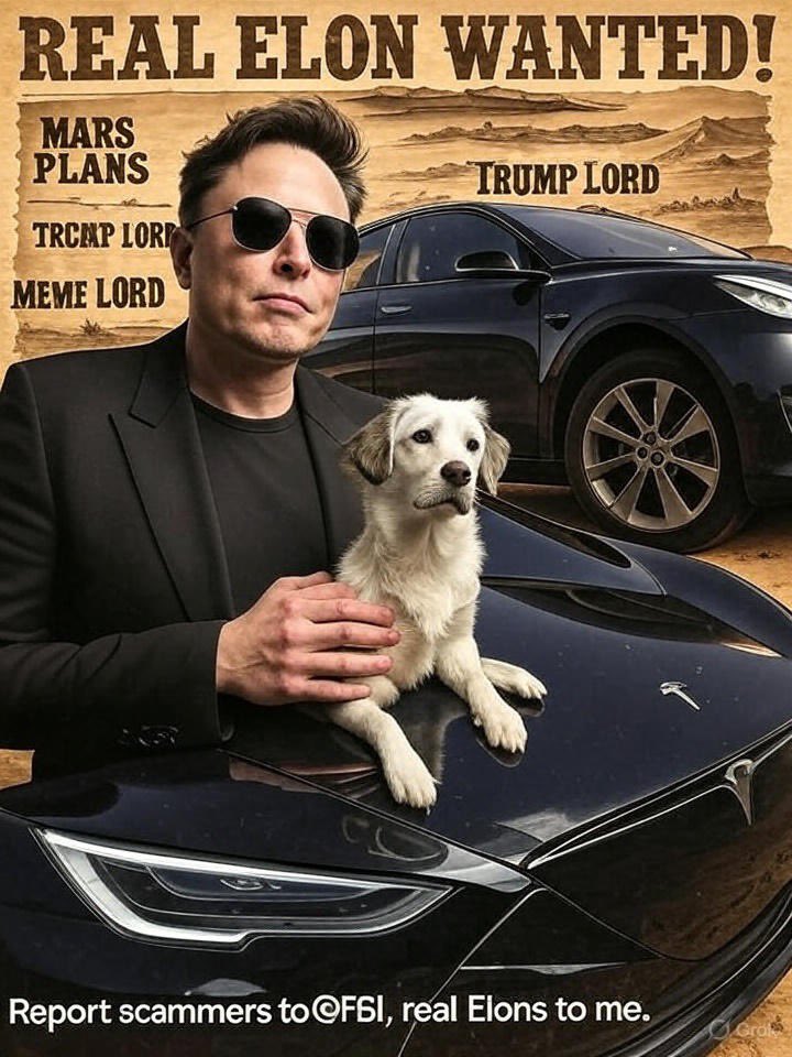 ChaosQuennBee's tweet photo. "Yo @elonmusk, my Tesla Doge is still waiting for you! 😜 #SecondChance #ChaosQueen"
#ElonMusk #Tesla #SpaceX #NoScammers #Teslarati #SpaceXupdates
"Oi @elonmusk, it's me, your VIP chaos agent! © Stop hiding behind Nigeria scammers and fake Dogecoin bots.
Time for some real talk: Mars plans, Tesla memes, or how we troll Trump with a Starlink laser!
3 DMs open, or I'll build my own Cybertruck! #FindTheRealElon"