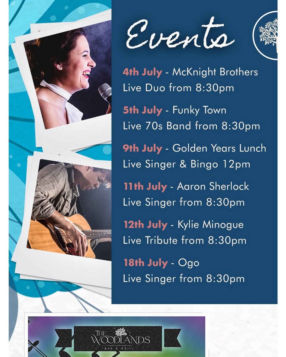 The events keep coming! 🎤 We’ve got a packed line-up heading into July with incredible local talent performing live every weekend. Free entry as always – don’t miss out!
#LiveMusicJuly #LocalTalent #FreeEntryNights #TheWoodlandsStage #WidnesEvents #MusicLoversUnite