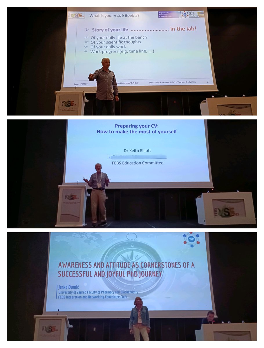 FEBSnews's tweet image. The first career skills session at the 24th FEBS Young Scientists’ Forum #YSF featured:
🔹 Jason Perret, on lab books as a key soft skill
🔹 Keith Elliott, on making the most of your CV
🔹 Jerka Dumić, on awareness and attitude for a successful PhD journey
#youngFEBS
