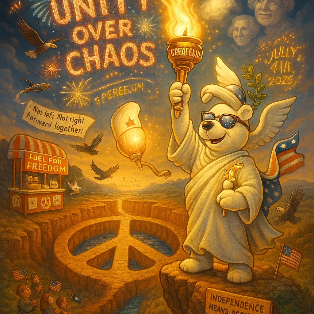 SolPeaceguy's tweet image. Happy 4th of July! 🎆
While the fireworks light up the sky, PeaceGuy reminds us:
Freedom means nothing without peace.
True strength is building bridges — not burning them.
Let’s celebrate unity, not division. ✌️

$PEACEGUY
#PEACEGUY