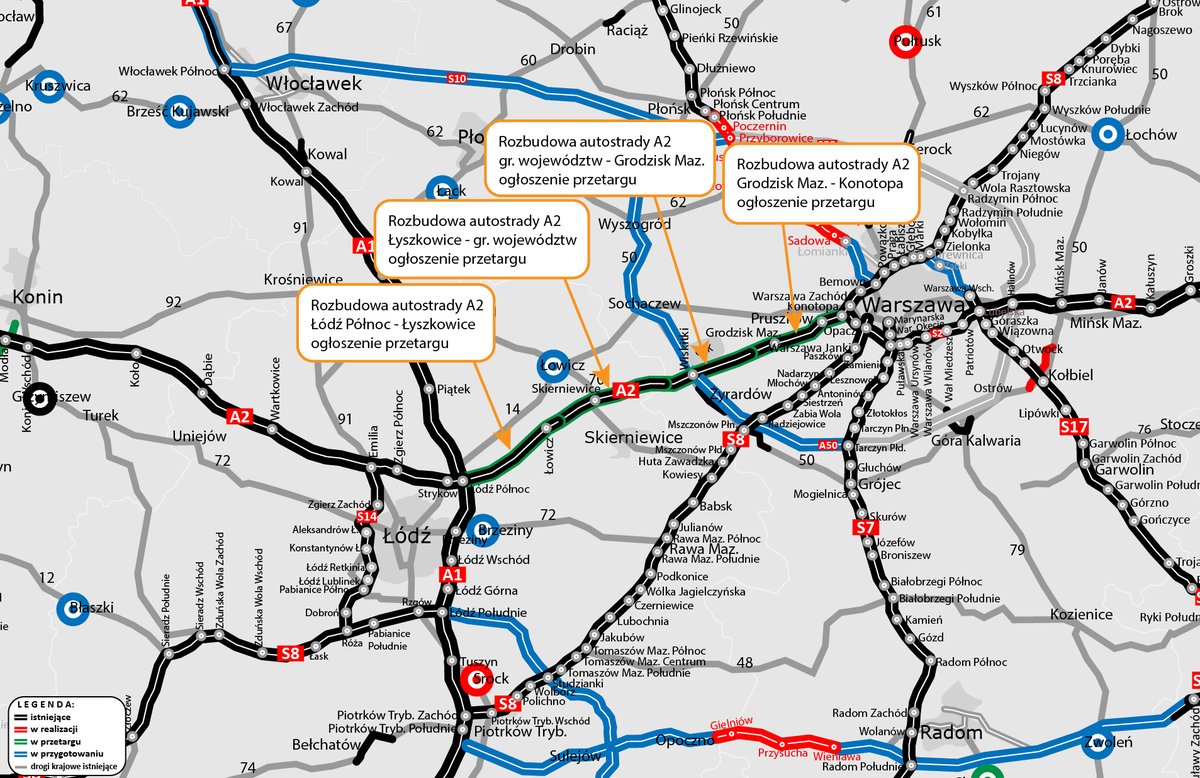 GDDKiA_Lodz's tweet image. Ruszamy z przetargami na rozbudowę #A2 między Łodzią i Warszawą o dodatkowe pasy ruchu. Do Dz. Urz. UE trafiły już stosowne ogłoszenia. Przewidujemy, że umowy z wykonawcami podpiszemy w I poł. przyszłego roku, a w II poł. 2028 r. zakończymy prace. @GDDKiA_Lodz @GDDKiA @MI_GOV_PL