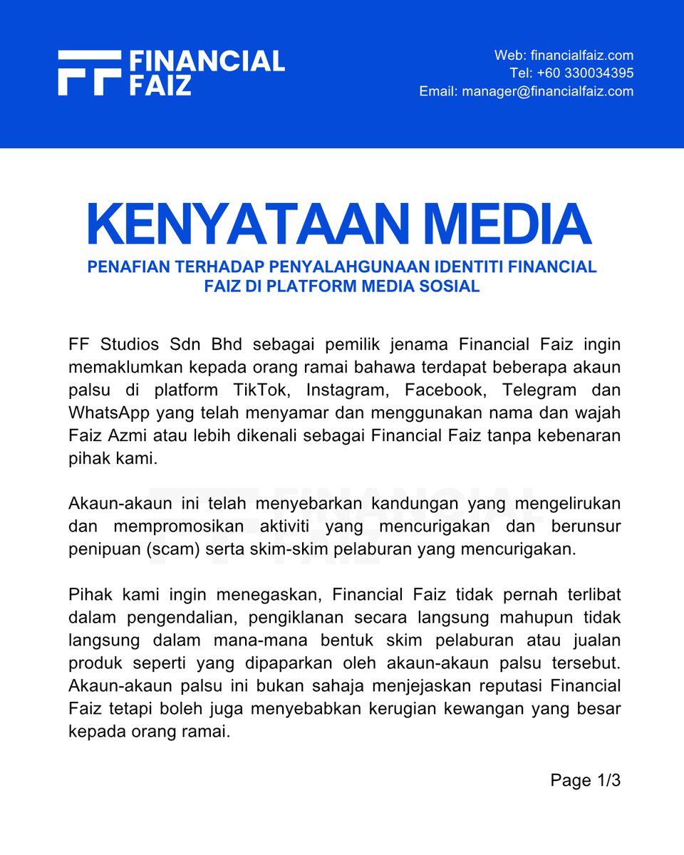 financialfaiz's tweet photo. Recently, ramai DM Financial Faiz di media sosial seperti Instagram, TikTok, Facebook dan lain lain berkaitan kelas mahupun group pelaburan. https://t.co/U8Z9qt16Jh