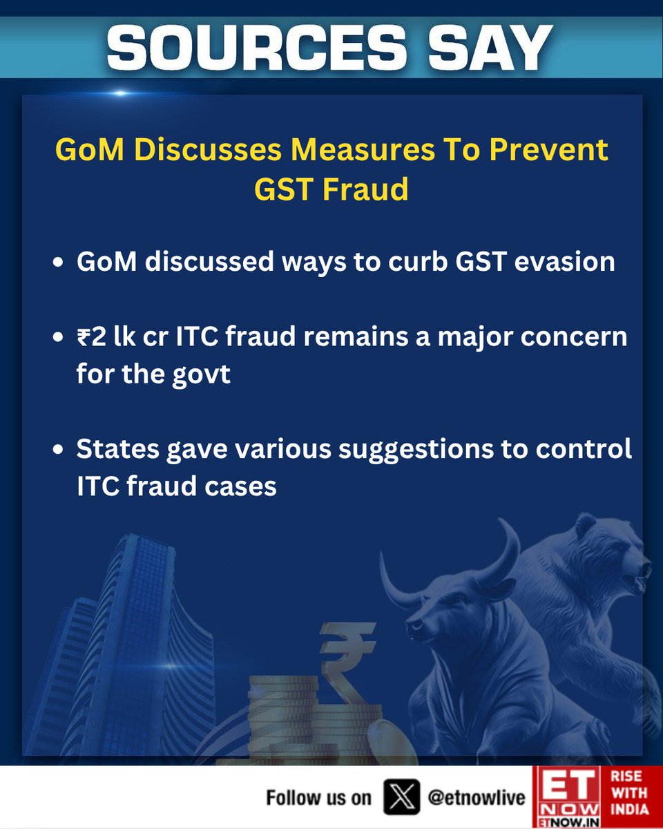 ETNOWlive's tweet image. #Exclusive | GoM discusses measures to prevent GST fraud, #Sources tell #ETNOW
@priyadarshi108 #GSTFraud