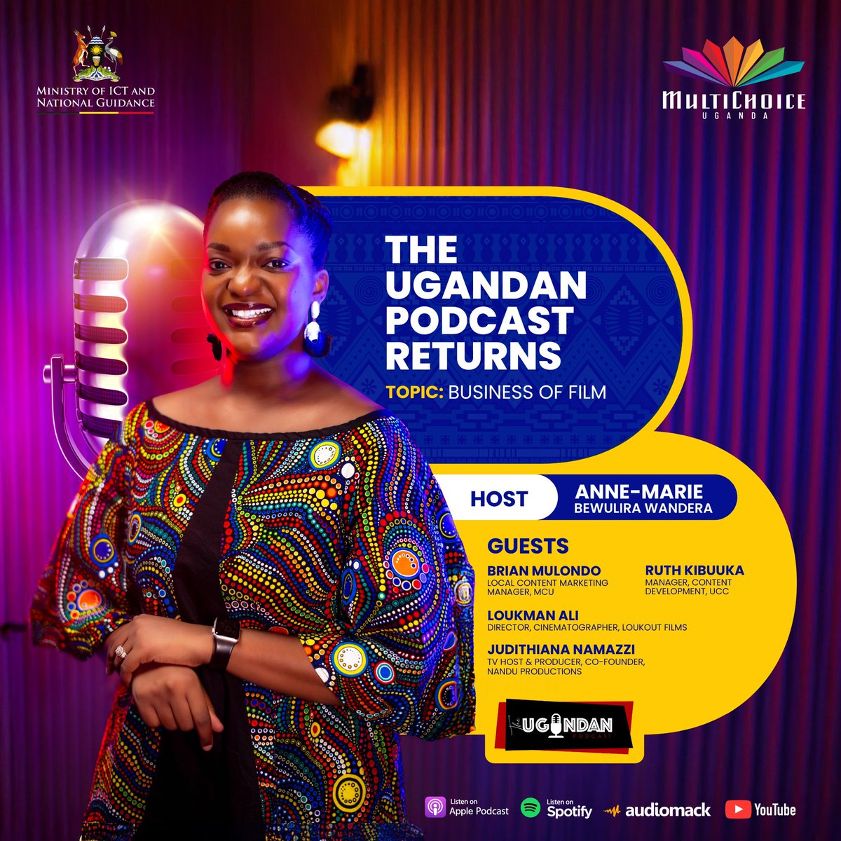 Now streaming on #TheUgandanPodcast – an insightful discussion on the Business of Film in Uganda.

We unpack the opportunities, challenges, and policy landscape shaping Uganda’s film industry featuring insights from leading content creators and regulators.

This season is brought