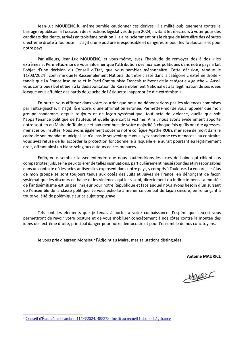 Malgré notre alerte à M.#Moudenc, la Nuit du Bien Commun a eu lieu à #Toulouse le 18/06.

Face à la montée inexorable de l'extrême droite &amp; la diffusion de ses idées, nous appelons solennellement tous les Républicains à mener le combat à nos côtés.

Notre courrier à la majorité⤵️