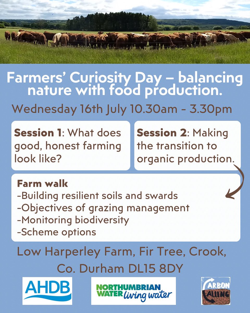 A chance to get curious on farm in County Durham. 
🎟️Register here for this free event: tickettailor.com/events/carbonc… 
#regenag