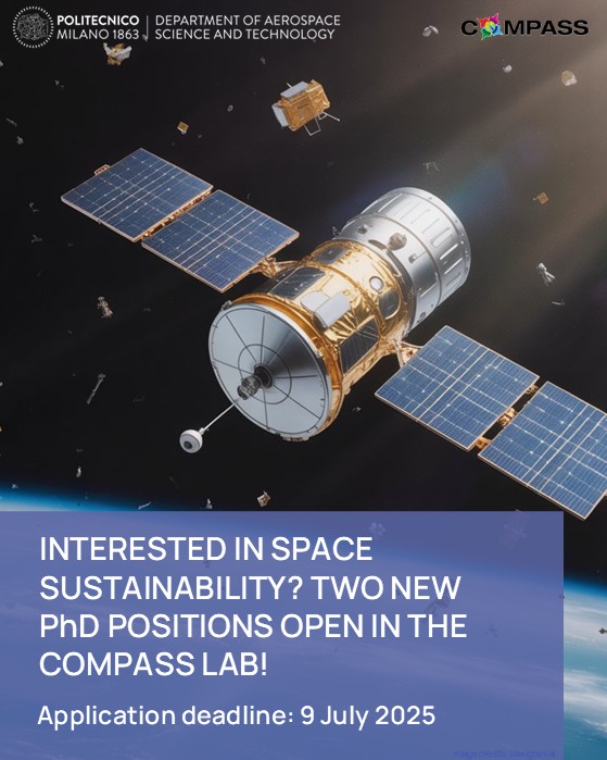 🚀Join us for 2 PhD positions starting Sept. 2025!
🔹Robust Optimal Control of the Space Debris Population
🔹 Modelling the Impact of Space Missions &amp; Constellations
🗓️ Apply by July 9, 2025 – 14:00 CEST
Info: contact <a href="/camilla_colombo/">Camilla Colombo</a> 
dottorato.polimi.it/en/prospective…