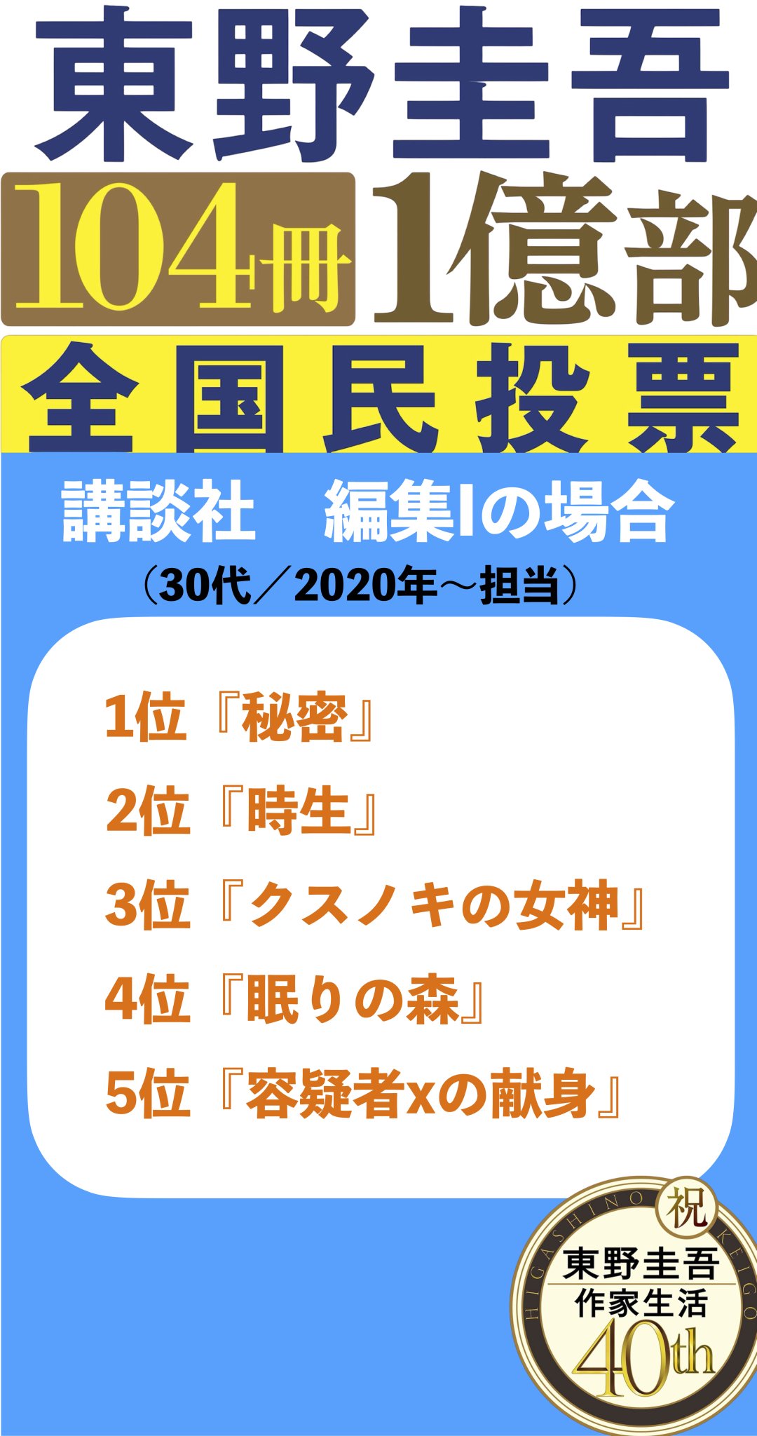 東野圭吾【公式】 on X: 