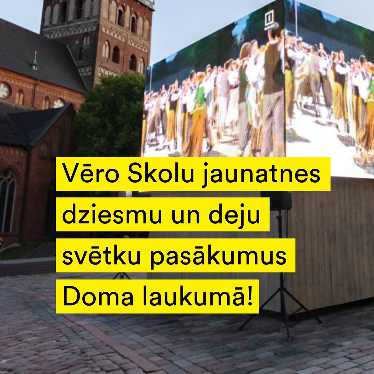 🎶 Piedzīvo XIII Latvijas Skolu jaunatnes dziesmu un deju svētkus Doma laukumā! 🟡 Rīgas dome aicina visus uz svētku tiešraižu publisko skatīšanos.