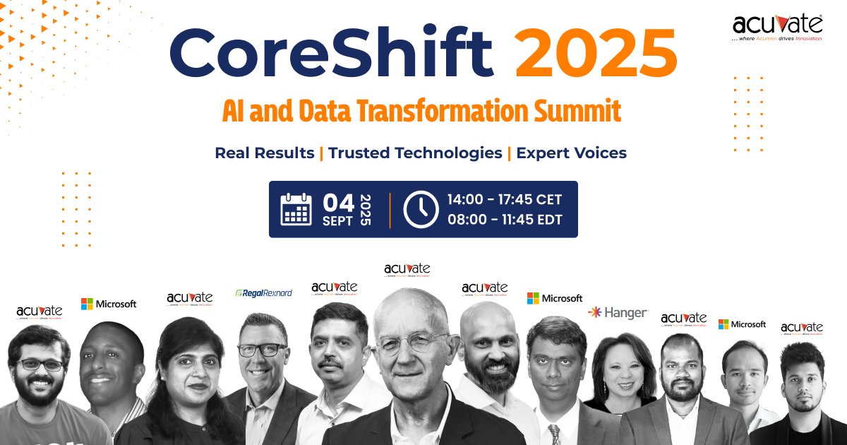 🚀 Join #CoreShift2025—a global virtual summit on GenAI, Agentic AI &amp; real-time intelligence.

🎯 Speakers from Microsoft, Hanger, Regal Rexnord &amp; more

🎟️ Save your seat: hubs.li/Q03vTgMl0

#EnterpriseAI #DigitalTransformation #GenAI #AgenticAI #CoreShift2025