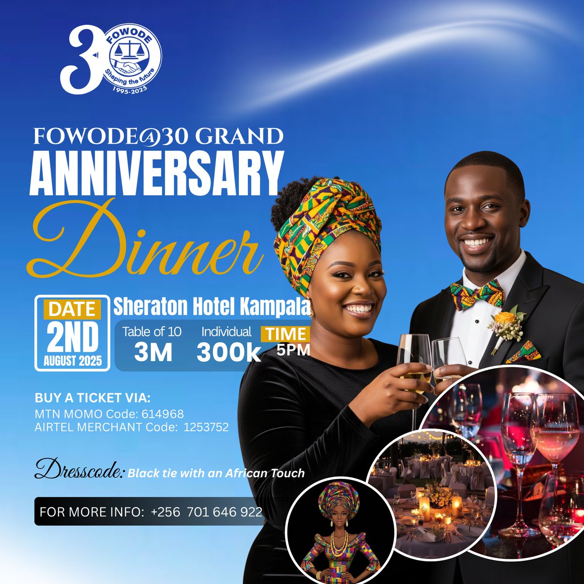 FOWODE_UGANDA's tweet image. This year marks a major milestone, FOWODE turns 30!
To commemorate this significant moment, we are pleased to announce the #FOWODEAT30 Grand Anniversary Dinner. This celebration is part of a broader reflection on our collective journey. Mark your calendars and be part of this…