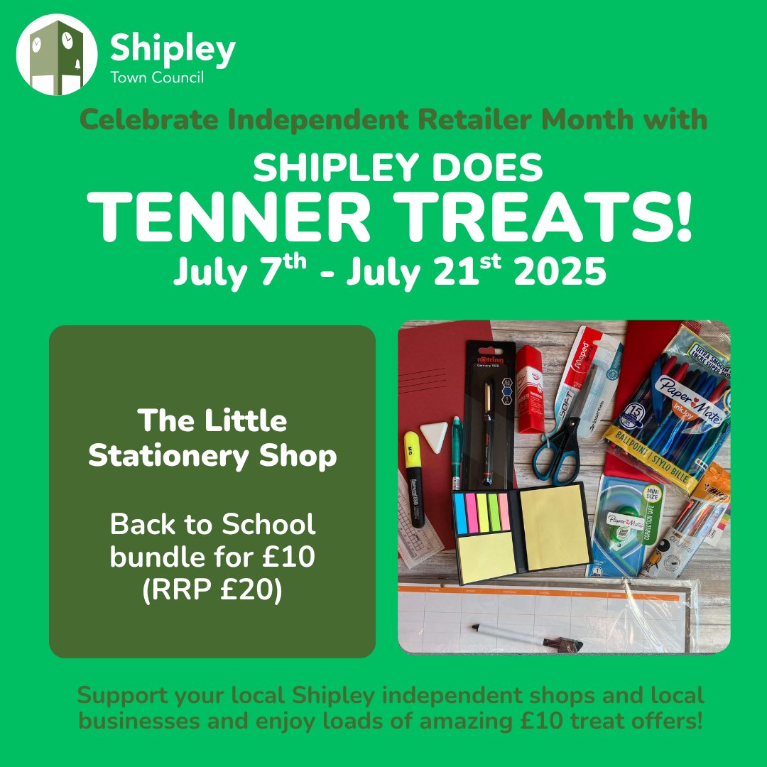 ShipleyTC's tweet image. ⭐Shipley Does Tenner Treats!⭐
Here are the £10 offers under the spotlight today from a range of Shipley indie retailers:
🖍The Little Stationery Shop - Back to school bundle
🥙The Greek Corner - Shipley - Any pitta & drink
💐Elsie Russells by Tanya Sumner - Special bouquet