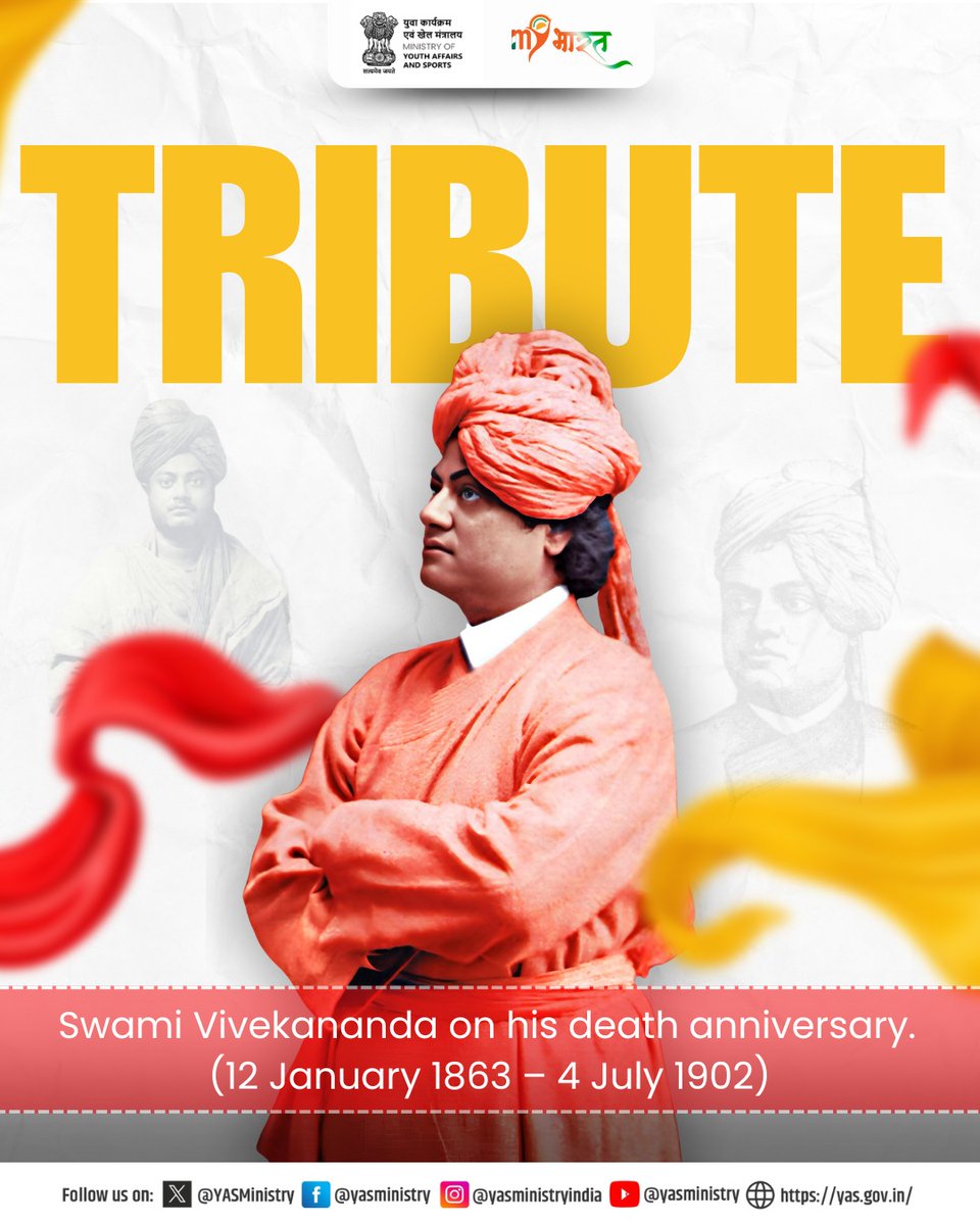 A heartfelt tribute to the great philosopher, spiritual leader, and youth icon - Swami Vivekananda, on his death anniversary. His timeless vision, rooted in strength, service and realisation, continues to ignite the spirit of India’s youth. 

Let us honor his legacy by walking