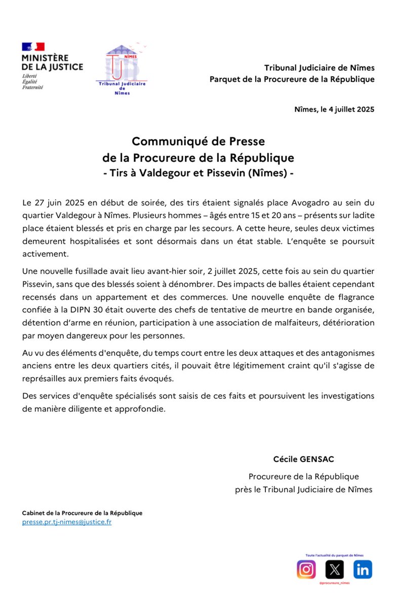 Communiqué de presse : tirs à Pissevin