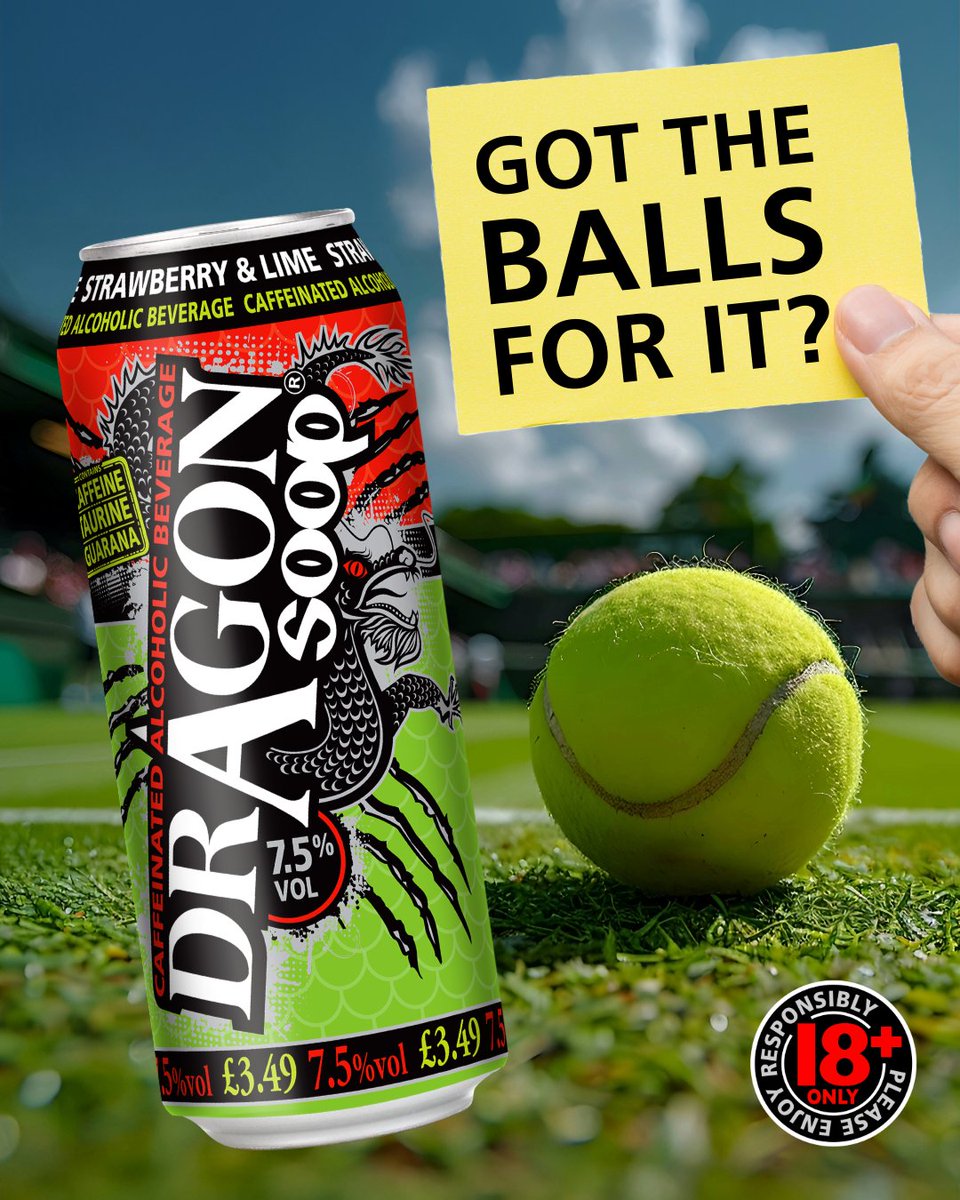 Your serve... 🥎🥎

dragonsoop.com

7.5% ABV. Contains Caffeine, Taurine &amp; Guarana. 18+ only.

Please enjoy #dragonsoop responsibly

#Tennis