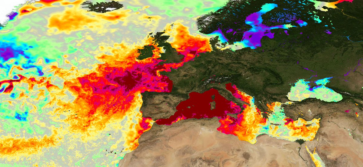 Wow. 

There really is no end in sight for the extreme marine heatwave across the Mediterranean and increasingly around the UK too. 

Temperatures are +6-7ºC higher than where they should be, record breaking for the time of year and very close to breaking the all time record.
