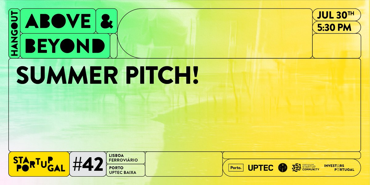 ☀️ Sun’s out, pitches up! Get ready for the Summer PITCH!

📢 The 42nd edition of Above &amp; Beyond Community Hangout it’s the opportunity for your start showcasing their potential or just joint for the vibes. 

🔗 Get your change to pitch here: form.typeform.com/to/reOBhzlV