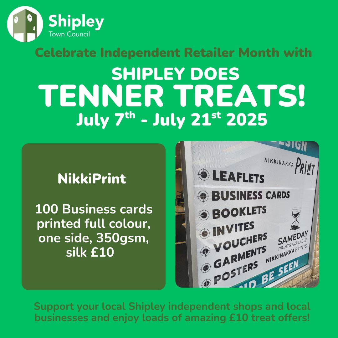 ShipleyTC's tweet image. ⭐Shipley Does Tenner Treats!⭐
Some cracking offers from Shipley indie retailers supporting the campaign!
🕯Indie Boho Vintage - Branded tote, pair of candles, incense & postcard bundle
🪪Nikki Print - 100 business cards
🛍Alina's Gift Shop- Choice of three mystery gift bags