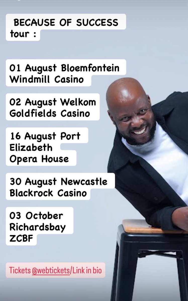 Sifiso Nene (@sifisonene) on Twitter photo BECAUSE OF SUCCESS tour now on| Bloemfontein,Qgeberha,Richardsbay,Welkom & Newcastle visit <a href="/webticketsSA/">webtickets.co.za</a> webtickets.co.za/v2/Client.aspx… BECAUSE OF SUCCESS tour now on| Bloemfontein,Qgeberha,Richardsbay,Welkom & Newcastle visit <a href="/webticketsSA/">webtickets.co.za</a> webtickets.co.za/v2/Client.aspx…