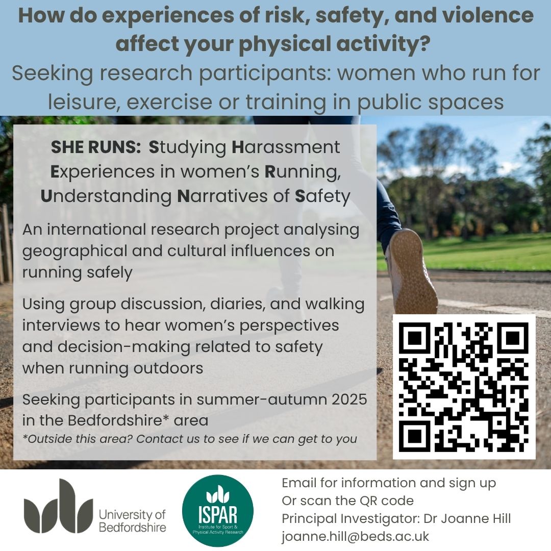 SHE RUNS international research project needs participants. Do you run for leisure, exercise or training and live in Bedfordshire? This might be perfect for you.

beactivebeds.co.uk/news/2025/06/s…