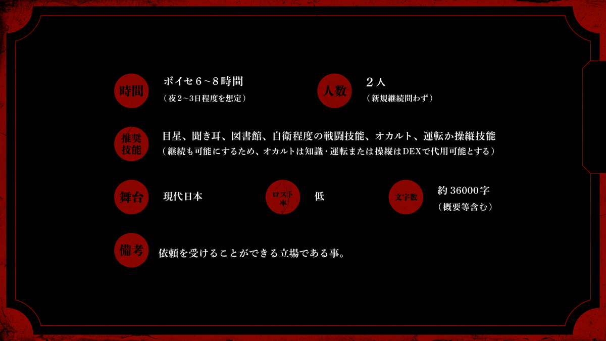 kira_land_'s tweet photo. 口裂け女
首無しライダー
鮫島事件

数々の怪異と対峙し、その正体を露わにしよう

新規継続不問/2PL/都市伝説キャンペーン
CoC6th/随神・怪異解剖解明録

きら★ランド未経験の方にもおすすめのシティシナリオ

https://t.co/1q70w3O3xa

#月初めだし自作シナリオ宣伝する
#きらシ https://t.co/r19YPJIiLj