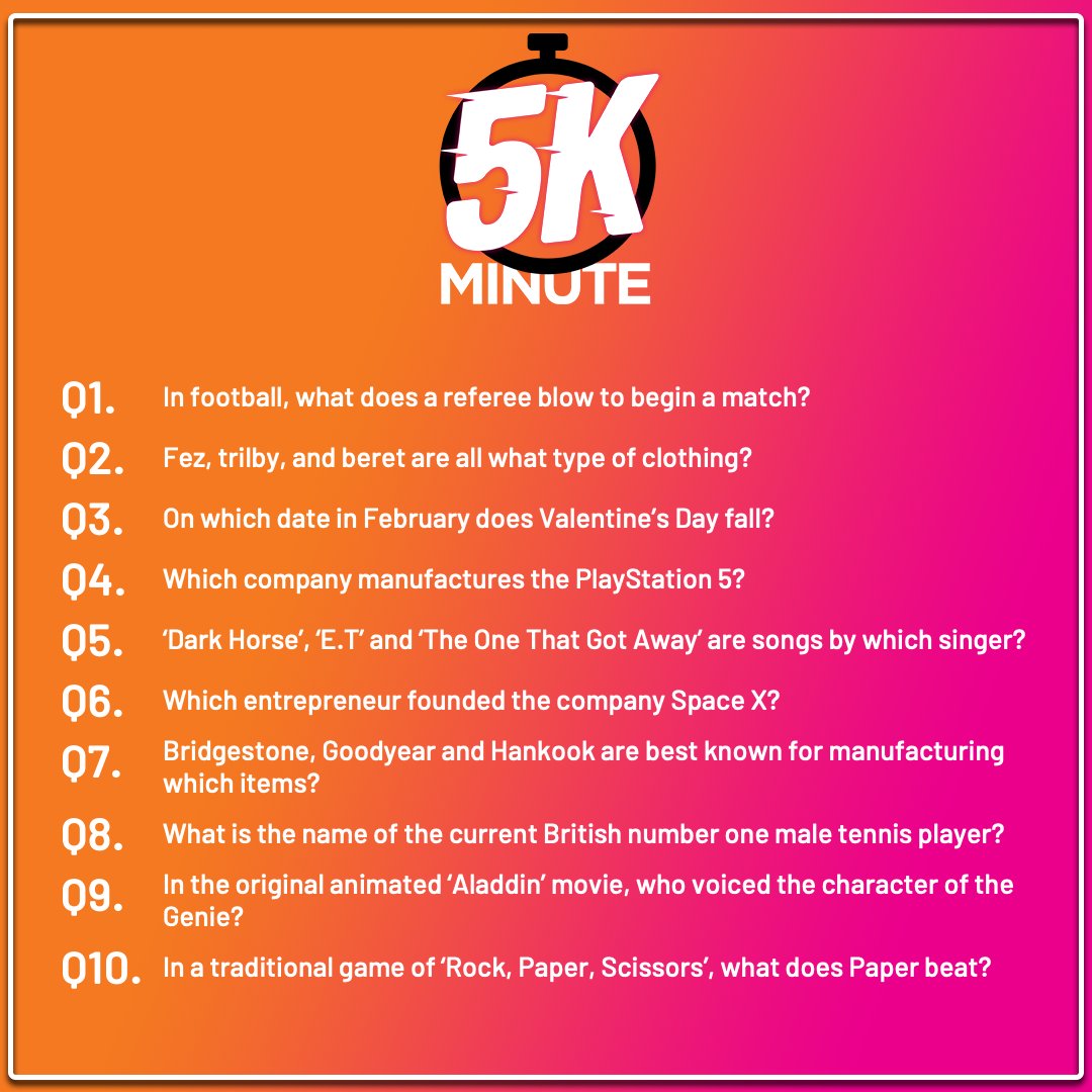 🤯 SO CLOSE (AGAIN!) 9/10 for Gordon this morning 👏🏼
Answers 👉🏼 bit.ly/TayFM-5K-Minute
