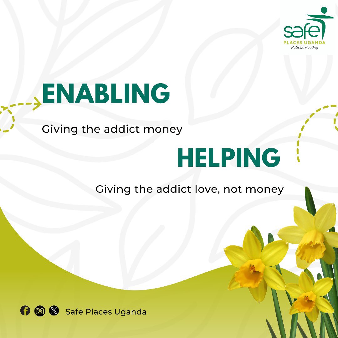 There’s a big difference between enabling and helping someone with addiction. Helping means setting boundaries, getting support, and letting them take responsibility. Love them enough to let them grow! #Addictionawareness
#SafePlacesUganda #HealthyBoundaries