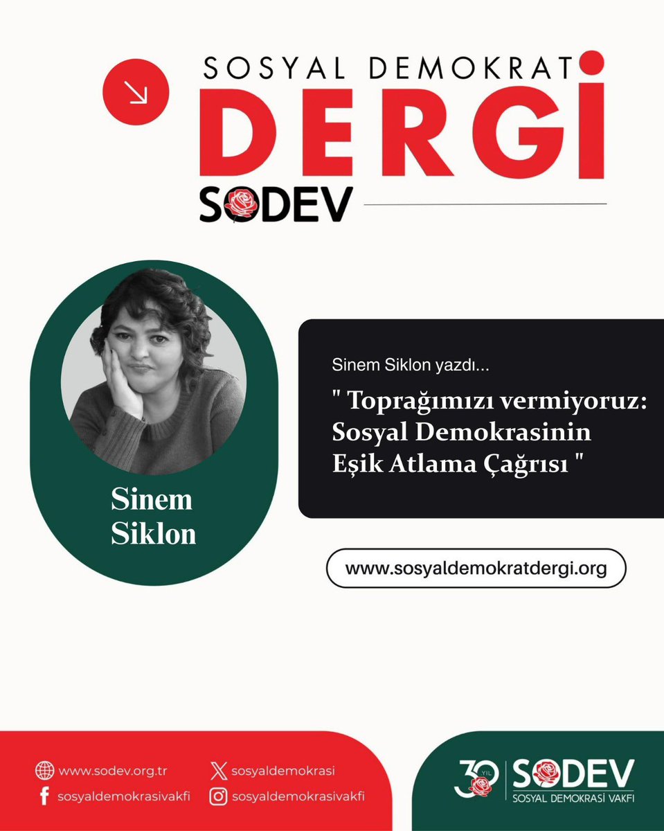 SOSYAL DEMOKRAT DERGİ DİJİTALDE!
Sinem Siklon yazdı: "Toprağımızı Vermiyoruz: Sosyal Demokrasinin Eşik Atlama Çağrısı”
Yazı linki 👇
sosyaldemokratdergi.org/topragimizi-ve…